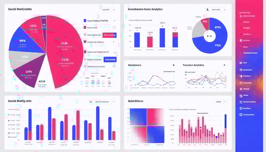 Social media analytics dashboard showing key performance metrics and growth trends