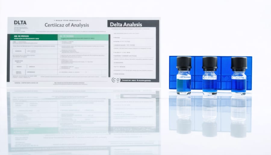 Hemp products displayed with Certificate of Analysis testing document